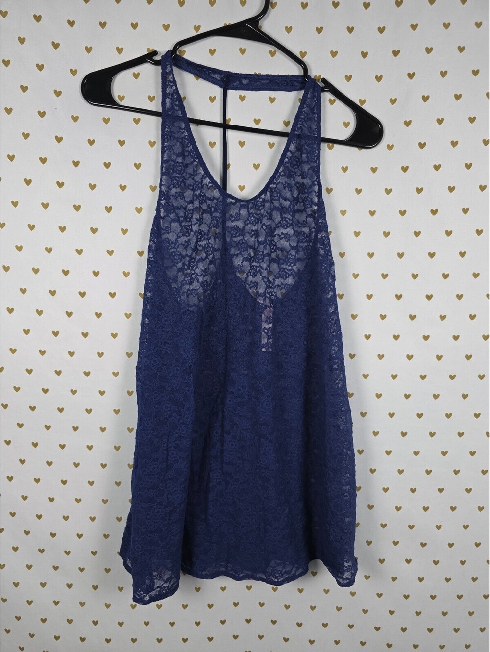 Victorias Secret Blue stretchy Lace Racerback Nightie Lingerie Dress Small